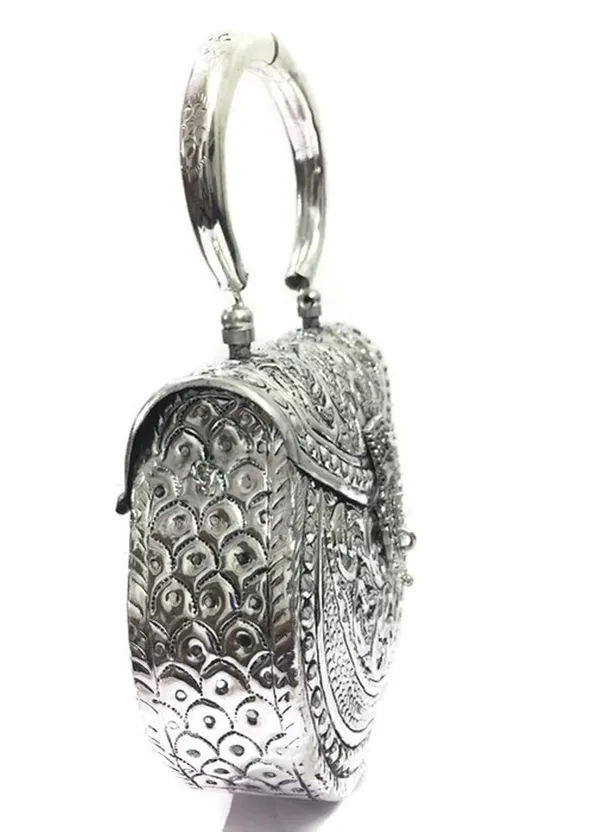 Silver Brass Metal Ethnic Handbag for Women 001